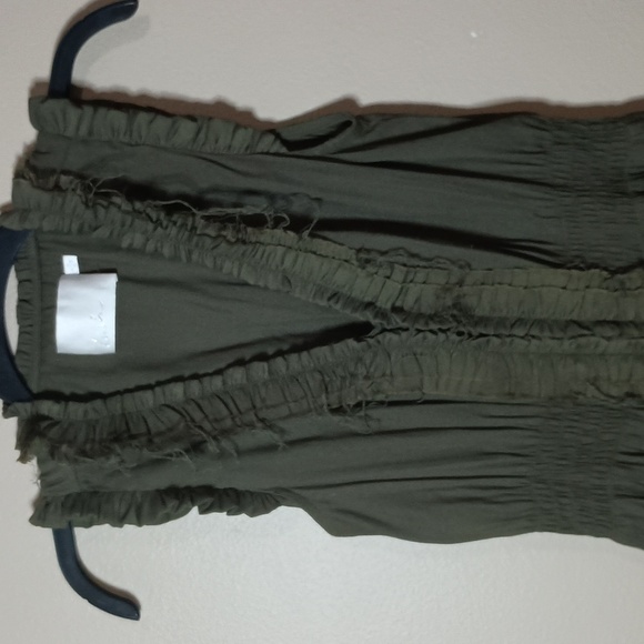 Lush Bamboo & Polyester Olive Midi Dress with Frayed Ruffle Detail - Picture 2 of 7